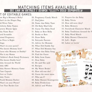 a baby shower game with a list of items