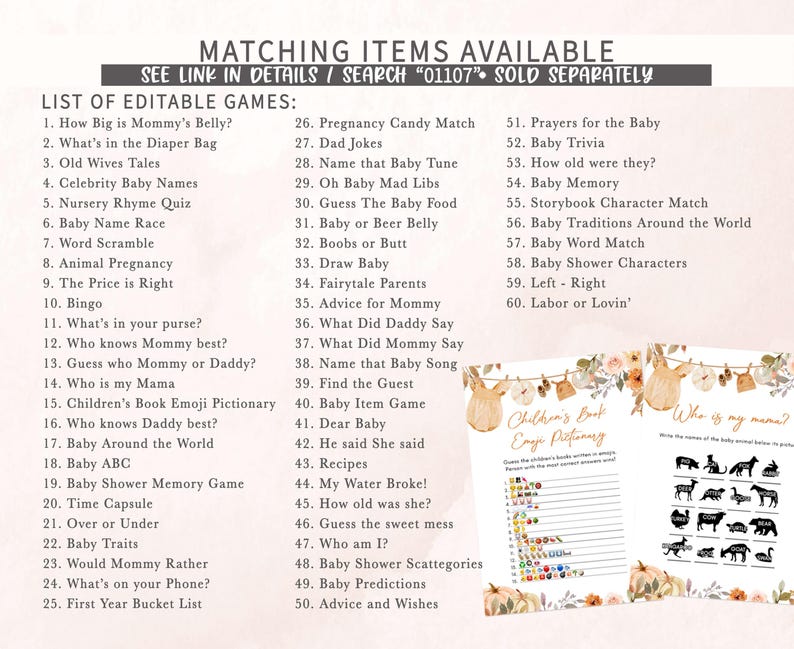 a baby shower game with a list of items