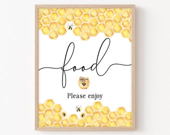 Honey Bee Baby Shower Food Sign, Bumble Bee Food Table Sign, Babee Baby Shower Decorations, Gender Neutral, Printable Template 0160