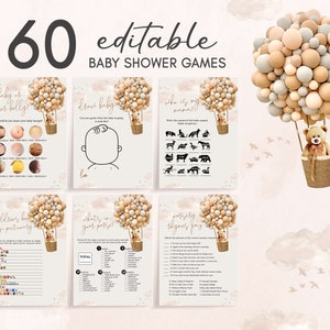 Bear Baby Shower Games Bundle, Hot Air Balloon Baby Shower Activity, Baby Bear Balloons Game Pack, Gender Neutral Printable Template 0205