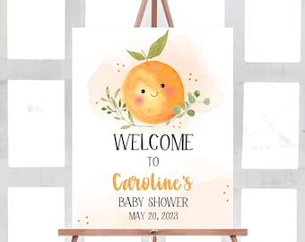 Editable Little Cutie Baby Shower Welcome Sign, Orange Baby Shower Welcome Poster, Gender Neutral Clementine Baby Printable Template 0257