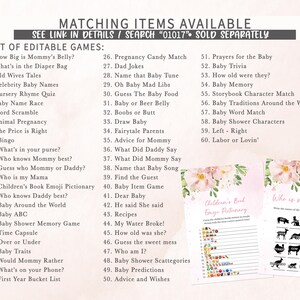 a baby shower game with a list of items