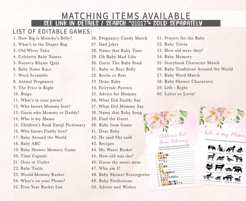 a baby shower game with a list of items