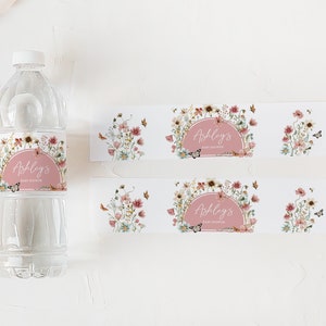 Editable Baby in Bloom Baby Shower Bottle Label, Wildflower Baby Shower Water Label, Muted Pink Boho Spring Flowers Bottle Stickers, 0650 image 3
