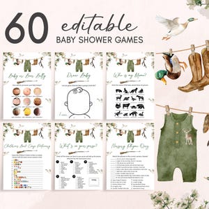 Editable Duck Hunting Baby Shower Games Bundle, A Little Hunter, Mallard Duck Baby Shower Game Pack, Hunter Clothes Baby Shower Games, 0964