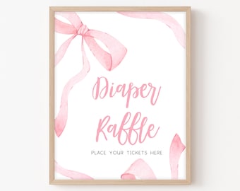 Windel Raffle Zeichen Rosa Baby Shower, Rosa Schleife Minimalist Baby Shower Windel Spiel Schilder, Pink Ribbon Mädchen Baby Shower, Baby Girl Ribbon, 0293