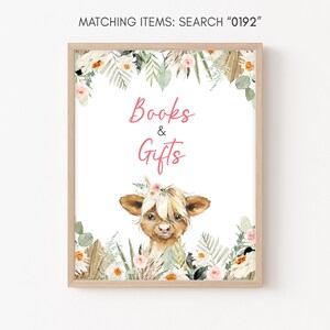 Highland Cow Livros e presentes para chá de bebê, rosa floral, vaca, chá de bebê, presentes, sinal de mesa, menina, país, decoração de chá de bebê, modelo ocidental 0192