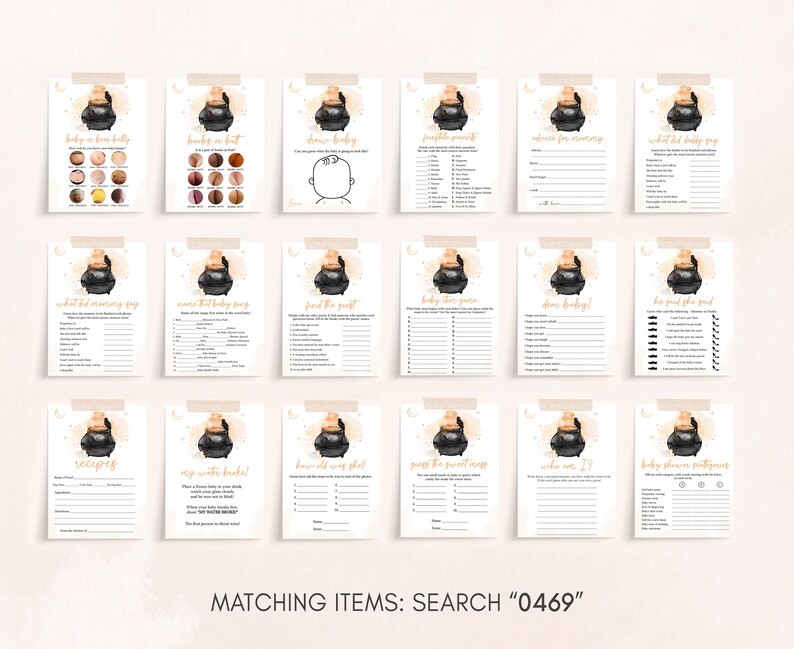 Editable A Baby is Brewing Halloween Baby Shower Games Bundle, Gender Neutral Halloween Baby Shower Game Pack, Witch Baby Shower Games 0469 image 3