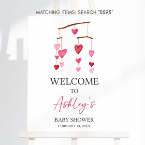 Editable Valentine Baby Shower Welcome Sign, Pink Red Heart Baby Shower Welcome Poster, Girl A Little Sweetheart Baby Shower Decors, 0595 image 3