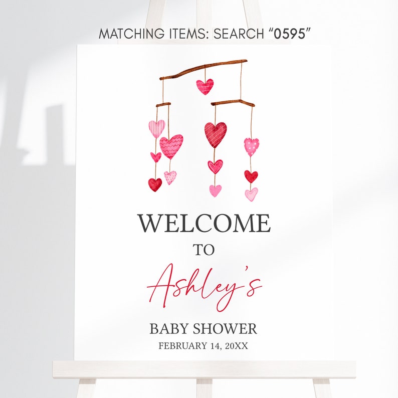 Editable Valentine Baby Shower Welcome Sign, Pink Red Heart Baby Shower Welcome Poster, Girl A Little Sweetheart Baby Shower Decors, 0595 image 3