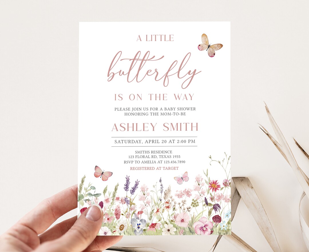 Editable Butterfly Baby Shower Invitation, Wildflower Spring Baby ...