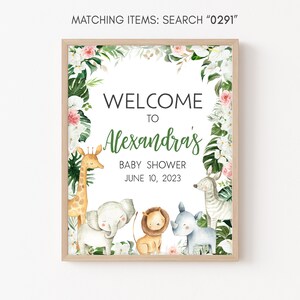 Editable Greenery Safari Baby Shower Welcome Sign, Floral Jungle Baby Shower Welcome Poster, Safari Animals Wild One Baby Shower Sign, 0291 image 2