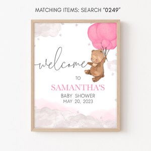 Editable Pink Balloon Bear Baby Shower Welcome Sign, We Can Bearly Wait Boho Baby Shower Welcome Poster, Brown Bear Girl Baby Shower, 0249 image 2