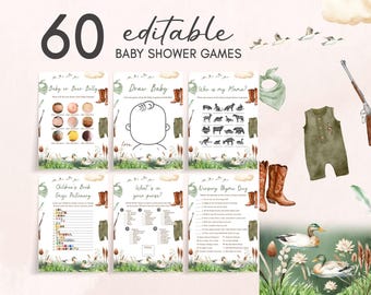 Editable Duck Hunting Baby Shower Games Bundle, Mallard Duck Baby Shower Game Pack, A Little Hunter Baby Shower Baby Shower Templates, 0965
