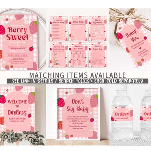 a pink strawberry themed birthday party with matching items
