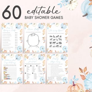 Editable Boy A Little Pumpkin Baby Shower Games Bundle, Blue Pumpkin Fall Baby Shower Game Pack, Boho Floral Autumn Baby Shower Games 01137