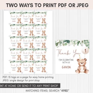 Greenery Bear Squared Favor Tags