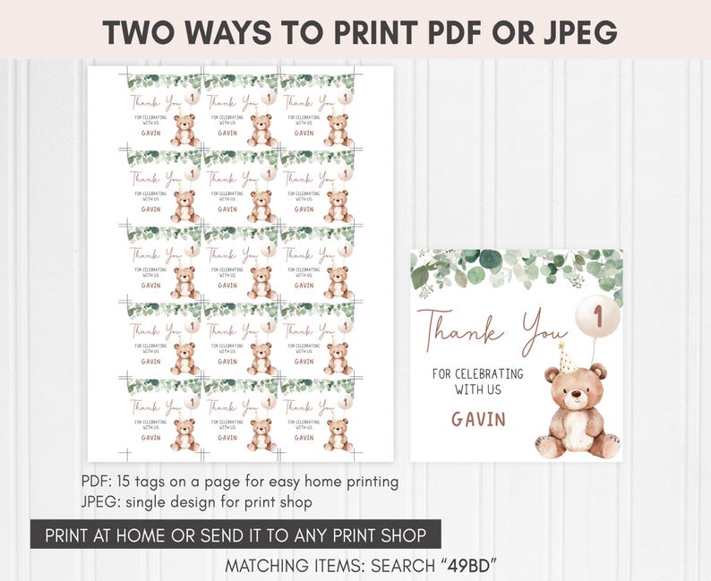 Greenery Bear Squared Favor Tags