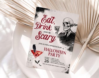 Editable Adult Halloween Invitation, Halloween Party Invitation, Costume Party Invite, Eat Drink Be Scary Invitation, Spooky Invitation 10SE