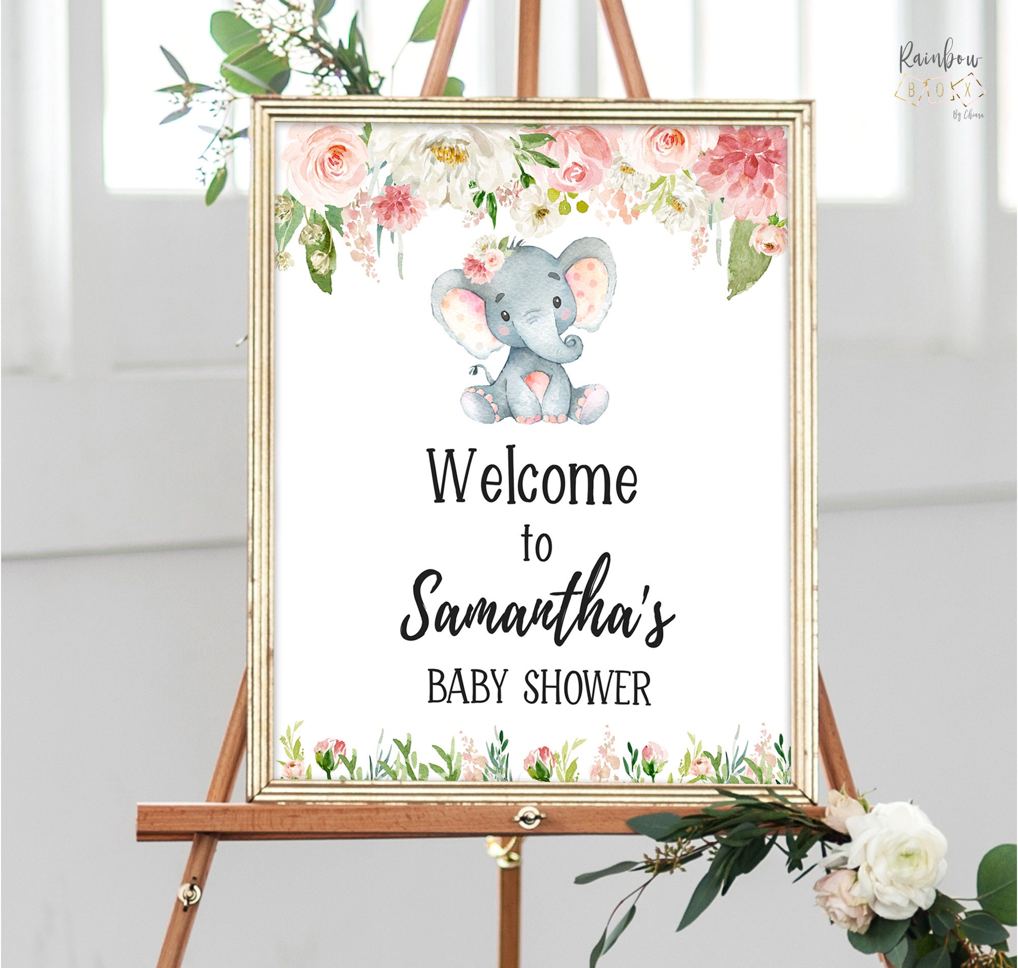 Elephant Baby Shower Sign Girl Baby Shower Elephant Etsy