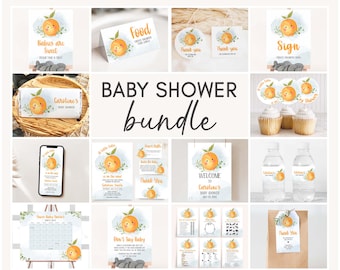 Editable Blue Little Cuties Baby Shower Bundle, Boy Orange Baby Shower Pack, Citrus Baby Shower, Cutie on the Way Mega Bundle Template, 0257