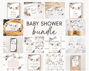 Editable Cowboy Baby Shower Bundle, Wild West Rodeo Baby Shower Pack, A Little Cowboy Western Country Baby Shower Mega Bundle Template, 0722