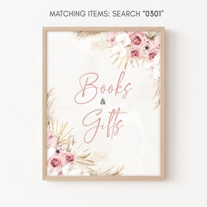 Roze bloemen boho babyshower boeken en cadeaus bord, pampagras meisje babyshower cadeaus bord, hallo baby boho babyshower decor bord 0301