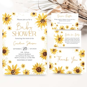 Bearbeitbares Sonnenblumen-Babyparty-Einladungspaket, rustikale Sonnenblumen-Babyparty-Einladung, kleine Sonnenblumen-Blumen-Babyparty-Einladungsset, 01117