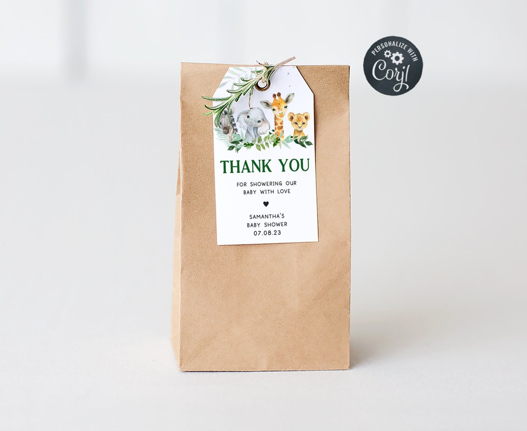 Editable Oh Boy Safari Baby Shower Favors Tags, Jungle Baby Shower Gifts Tags, Greenery Jungle