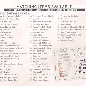 a list of matching items available for a baby shower