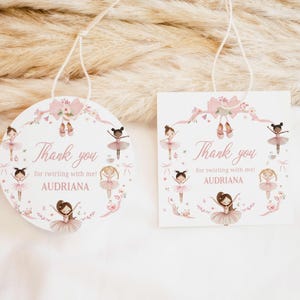 Bewerkbare ballerina verjaardagsfeestje ronde gunsttag, label ballet verjaardagscadeaus, label ballerina feestmeisje, label balletdanser, 42BD