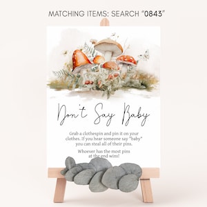 Cartello "Non dire bambino", baby shower a forma di fungo, cartello "Non dire bambino" con gioco Cottage Core, cartello "Little Mushroom Fall Shower", 0843