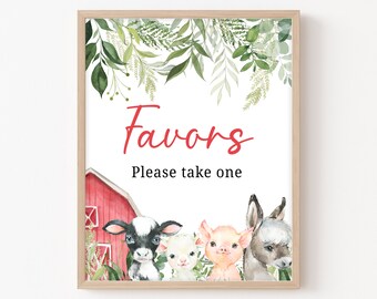 Farm Baby Shower Favors Sign Farm Animals Baby Shower Thank you Sign Red Barnyard Decorations Rustic Gender Neutral  Printable Template 0209