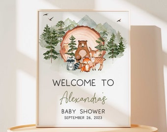 Editable Let the Adventure Begin Baby Shower Welcome Sign, Forest Woodland Baby Shower Welcome Poster, Boy Adventure Baby Shower Sign, 0495