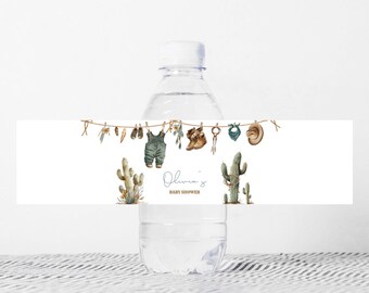 Editable A Little Cowboy Baby Shower Bottle Label, Cowboy Baby Clothes Boho Baby Shower Water Label, Wild West Rodeo Bottle Stickers, 01043