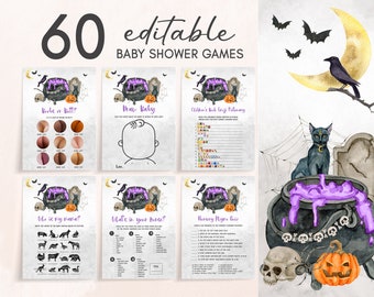 Editable A Baby is Brewing Halloween Baby Shower Games Bundle, Gender Neutral Halloween Baby Shower Game Pack, Witch Games Set Template 0441