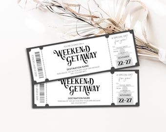 Editable Weekend Getaway Gift Voucher, Printable Travel Ticket Template, Weekend Getaway Gift Certificate, Surprise Vacation Template, 123BD