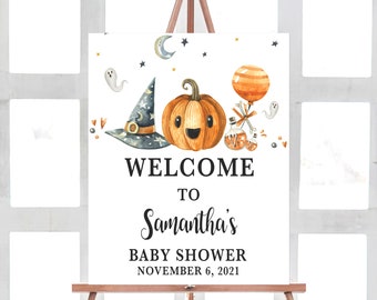 Halloween Baby Shower Welcome Sign Sign, A Little Boo Baby Shower Welcome Sign, Pumpkin Decorations, Gender Neutral Printable Template 0140