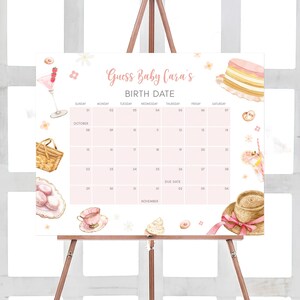 Bearbeitbarer Picknick-Brunch-Babyparty-Fälligkeitsdatumskalender, Mädchen-Wunder-Picknick-Babypartykalender, Baby-Brunch-Geburtstagsvorhersagen, 01066