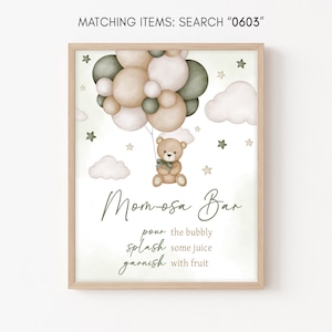 Mom Osa Bar Sign Gender Neutral Bear Balloon Baby Shower, We Can Bearly Wait Baby Shower Momosa Sign, Boho Bear Baby Shower Mimosa Sign 0603
