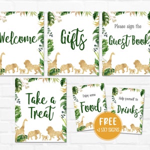 Safari Baby Shower Signs, Jungle Themed Baby Shower Table Signs, Gold, Safari Themed, Animal Themed Bundle Signs, Instant Download BSL 117