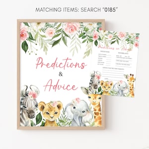 Predictions and Advice Schild Jungle Baby Shower Girl Safari Tiere Baby Shower Advice Card Safari Printable Schild Floral Shower Template 0185