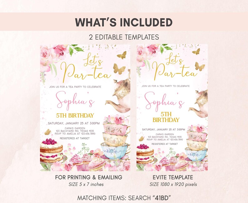 Floral Tea Party Invitation Set
