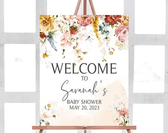 Editable Garden Flowers Baby Shower Welcome Sign, Floral Baby Shower Welcome Sign, Spring Flowers Sign Decorations Printable Template 0240