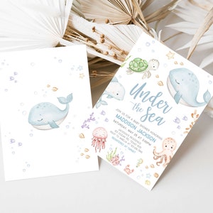 Editable Under The Sea Baby Shower Invitation Bundle, Neutral Nautical Baby Shower Invite Set, Sea Creatures Ocean Baby Shower Invite, 0716 image 2