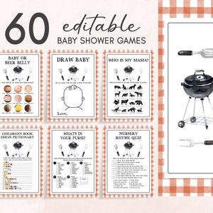 Editable BBQ Baby Shower Games Bundle, Backyard Baby Shower Games Pack, Gender Neutral Coed Baby Shower Theme Game Printable Templates 0278