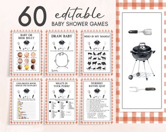 Bewerkbare bundel BBQ-babyshowergames, achtertuin babyshowergamespakket, genderneutraal studente babyshower-themaspel Afdrukbare sjablonen 0278