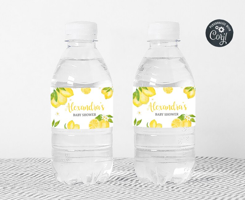 Editable Lemon Baby Shower Bottle Label, Citrus Summer Baby Shower ...
