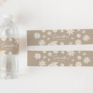Editable Daisy Baby Shower Bottle Label, Daisy Flower Boho Baby Shower Water Label, Groovy Daisy Retro Baby Shower Water Bottle Sticker 0634 image 3