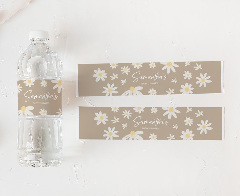 Editable Daisy Baby Shower Bottle Label, Daisy Flower Boho Baby Shower Water Label, Groovy Daisy Retro Baby Shower Water Bottle Sticker 0634 image 3